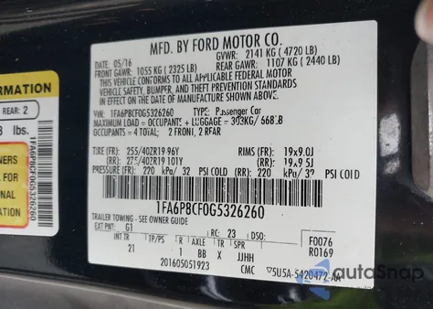 2016 Ford Mustang Gt from USA, damaged, VIN 1FA6P8CF0G5326260